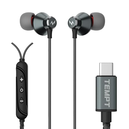 TEMPT Zen-C Type-C Wired Earphones with Mic – 12mm Driver, HD Stereo Sound, In-Line Controls, Type-C Compatible