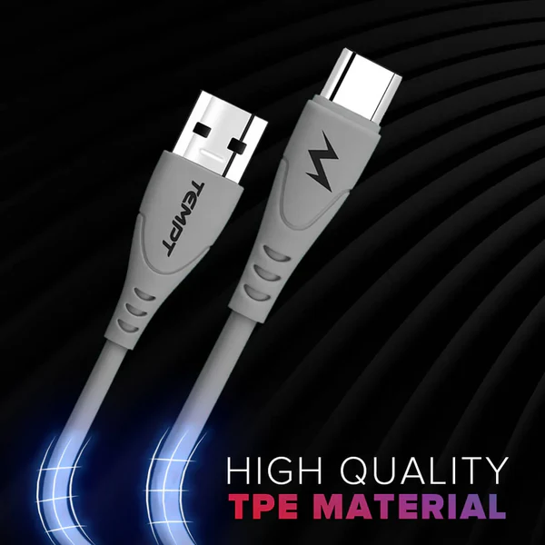 Tempt Punk USB to Type-C Cable | Fast Charging | 4-Core Durable Data Cable | 400Mbps Speed | Compatible with Smartphones, Tablets & Power Banks Tempt Punk USB to Type-C Cable | Fast Charging | 4-Core Durable Data Cable | 400Mbps Speed | Compatible with Smartphones, Tablets & Power Banks