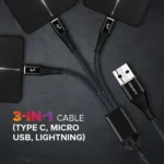 Tempt Infinity 3-in-1 Universal Cable | Fast Charging & Data Transfer | Type-C, Micro USB & Lightning | 1.5m Braided Cable