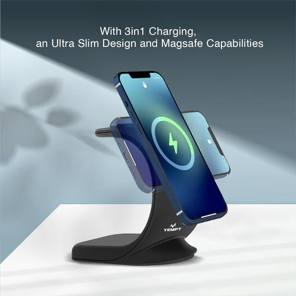 Tempt Arc 3-in-1 MagSafe Wireless Charger | 15W Fast Charging Station | All-in-One Apple Wireless Charging Dock Tempt Arc 3-in-1 MagSafe Wireless Charger | 15W Fast Charging Station | All-in-One Apple Wireless Charging Dock