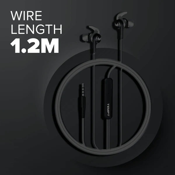 Tempt Zoom X1 Wired Earphones with Mic – 12mm Bass Drivers, Noise Cancellation, 3.5mm Jack, EarHooks for Secure Fit