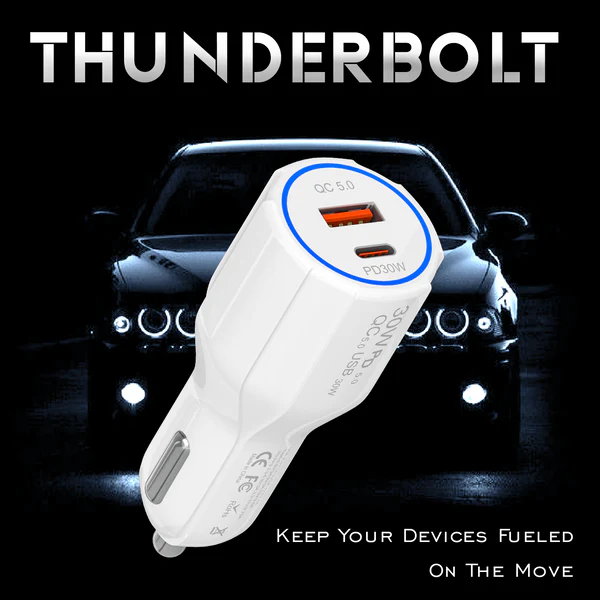 Tempt Thunderbolt 60W Car Charger | Dual Port USB & Type-C | Quick Charge Power Delivery (QCPD) | Fast Charging with Multi-Layer Protection Tempt Thunderbolt 60W Car Charger | Dual Port USB & Type-C | Quick Charge Power Delivery (QCPD) | Fast Charging with Multi-Layer Protection