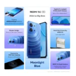 REDMI 15C 5G Moonlight Blue 6GB + 128GB | Royale Design | Massive 6000mAh Battery | Segment's Largest Display 17.53cm Up to 120Hz | MediaTek Dimensity 6300 | 33W Fast Charging | 50MP AI Dual Camera
