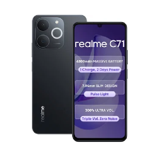 realme C71 4G Smartphone 4GB+64GB Black,6.745 inch Screen, 90Hz Eye Comfort Display, 6300mAh Battery, 37MP Cameras, Unisoc T7250 Chip, IP54