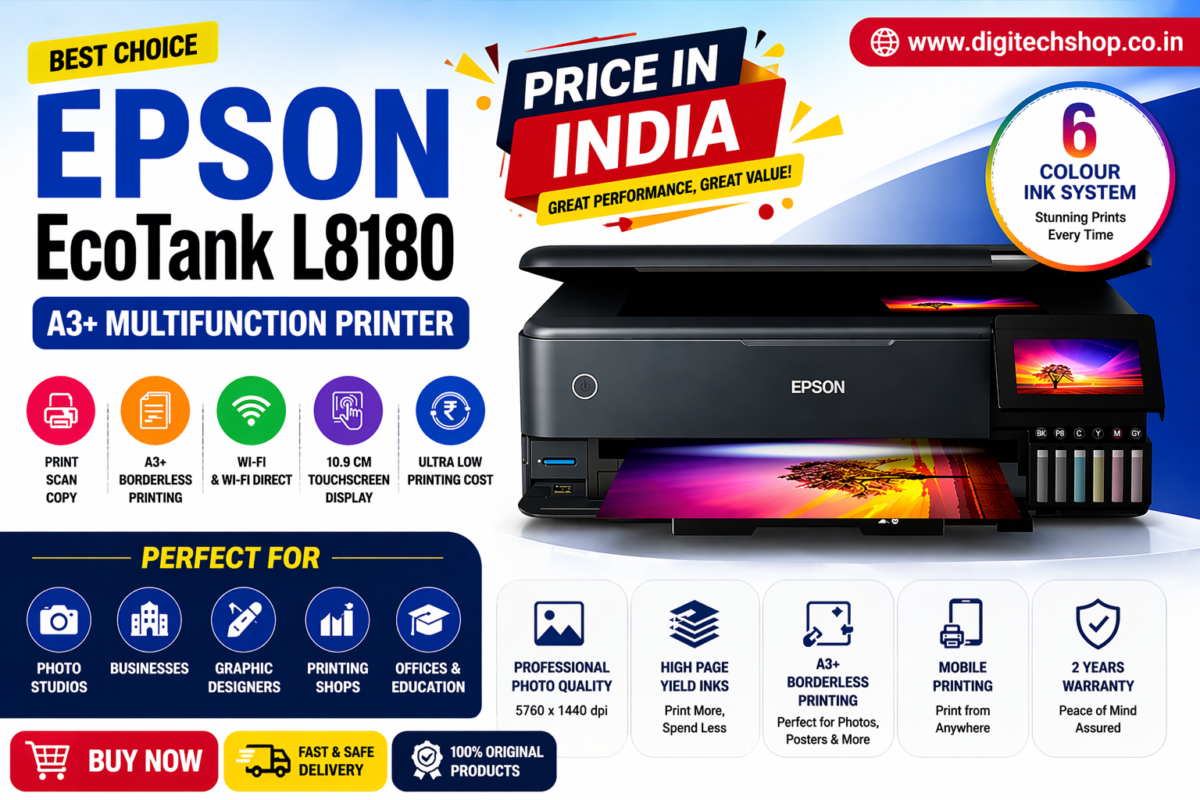 Epson EcoTank L8180 A3+ Multifunction Printer Price in India 6 Colour Ink Tank Wireless Photo Printer Digitechshop
