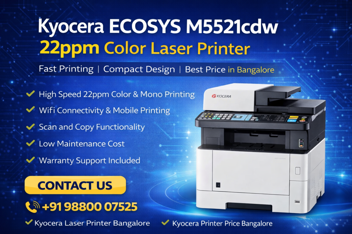 Kyocera ECOSYS M5521cdw 22ppm Color Laser Printer Price in Bangalore multifunction printer dealer Digitechshop