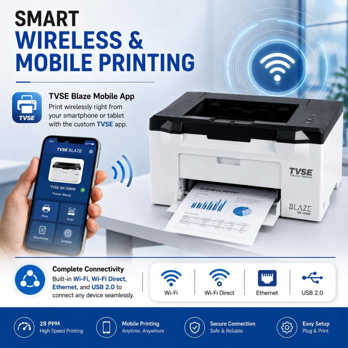 TVS Electronics SN-26NW wireless monochrome laser printer